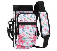 Nuovoware Portaborracce Borsa con Tracolla Regolabile, Custodia Protettiva per Bottiglie d’Acqua con 2 Tasche Portabottiglie Regolabile Riutilizzabili per Escursionismo Viaggio, Rosa Floreale
