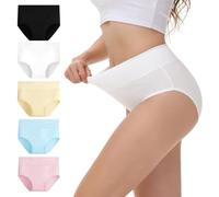 NUOZA Mutande Contenitive Donna Pacco da 5 Briefs Mutande per Ciclo Mestruale Slip Donna Cotone Vita Alta Culotte Cotone Post Parto Intimo Nero Bianco Beige Blu Rosa L