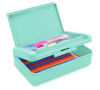 Nuozme Astuccio a doppio strato, astuccio rigido con 2 scomparti, in plastica, di grande capacità, con coperchio a scatto, scatola rigida per ragazze e ragazzi, di medie dimensioni