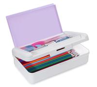 Nuozme Astuccio per matite a doppio strato, astuccio rigido con 2 scomparti, in plastica, grande capacità, con coperchio a scatto, organizer rigido per ragazze e ragazzi, di medie dimensioni