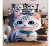 Nuphtun Biancheria da Letto 150x200 cm Animale Gatto, Tessuto Leggero e Avaro per Tutte le Stagioni | Angoli con Nastrini per Fissare il Piumone, Esperienza di Sonno Confortevole C219