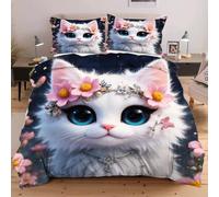 Nuphtun Biancheria da Letto 150x200 cm Animale Gatto, Tessuto Leggero e Avaro per Tutte le Stagioni | Angoli con Nastrini per Fissare il Piumone, Esperienza di Sonno Confortevole C195