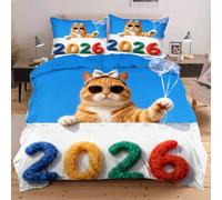 Nuphtun Completo Letto 135x200 Animale Gatto, Set con Copripiumino e 2 Federe, Tessuto in Microfibra Resistente, Ideale per Uso Quotidiano, Mantiene la Forma e il Colore nel Tempo W334