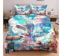 Nuphtun Completo Letto 135x200 Città Celeste, Set con Copripiumino e 2 Federe, Tessuto in Microfibra Resistente, Ideale per Uso Quotidiano, Mantiene la Forma e il Colore nel Tempo W190