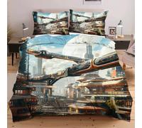 Nuphtun Completo Letto 135x200 Città Celeste, Set con Copripiumino e 2 Federe, Tessuto in Microfibra Resistente, Ideale per Uso Quotidiano, Mantiene la Forma e il Colore nel Tempo W246