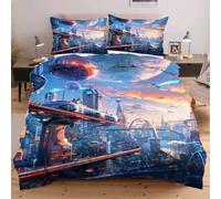 Nuphtun Completo Letto 135x200 Città Celeste, Set con Copripiumino e 2 Federe, Tessuto in Microfibra Resistente, Ideale per Uso Quotidiano, Mantiene la Forma e il Colore nel Tempo W224