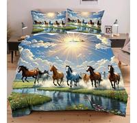 Nuphtun Completo Letto Matrimoniale 200x200 Animale Cavallo, Stampa 3D Vivaci e Nitidi con 2 Federe | Microfibra Durevole e Facile da Curare, Trasforma il Tuo Letto in un'Opera d'Arte W293