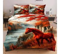 Nuphtun Completo Letto Matrimoniale 200x200 Animale Cavallo, Stampa 3D Vivaci e Nitidi con 2 Federe | Microfibra Durevole e Facile da Curare, Trasforma il Tuo Letto in un'Opera d'Arte W379