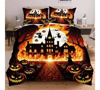 Nuphtun Completo Letto Matrimoniale 200x200 Casa Stregata Zucca, Stampa 3D Vivaci e Nitidi con 2 Federe | Microfibra Durevole e Facile da Curare, Trasforma il Tuo Letto in un'Opera d'Arte