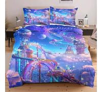 Nuphtun Completo Letto Matrimoniale 200x200 Città Celeste, Stampa 3D Vivaci e Nitidi con 2 Federe | Microfibra Durevole e Facile da Curare, Trasforma il Tuo Letto in un'Opera d'Arte W243