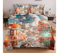 Nuphtun Completo Letto Matrimoniale 200x200 Città Celeste, Stampa 3D Vivaci e Nitidi con 2 Federe | Microfibra Durevole e Facile da Curare, Trasforma il Tuo Letto in un'Opera d'Arte W201