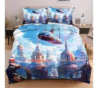 Nuphtun Completo Letto Matrimoniale 200x200 Città Celeste, Stampa 3D Vivaci e Nitidi con 2 Federe | Microfibra Durevole e Facile da Curare, Trasforma il Tuo Letto in un'Opera d'Arte W257