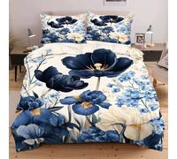 Nuphtun Completo Letto Matrimoniale 200x200 Fiore Blu, Stampa 3D Vivaci e Nitidi con 2 Federe | Microfibra Durevole e Facile da Curare, Trasforma il Tuo Letto in un'Opera d'Arte W229