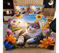 Nuphtun Completo Letto Matrimoniale 200x200 Gatto Floreale, Stampa 3D Vivaci e Nitidi con 2 Federe | Microfibra Durevole e Facile da Curare, Trasforma il Tuo Letto in un'Opera d'Arte N121