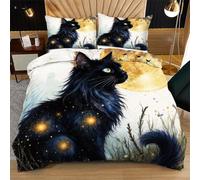 Nuphtun Completo Letto Matrimoniale 200x200 Gatto Luna, Stampa 3D Vivaci e Nitidi con 2 Federe | Microfibra Durevole e Facile da Curare, Trasforma il Tuo Letto in un'Opera d'Arte N375