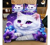 Nuphtun Completo Letto Matrimoniale 200x200 Gatto Viola, Stampa 3D Vivaci e Nitidi con 2 Federe | Microfibra Durevole e Facile da Curare, Trasforma il Tuo Letto in un'Opera d'Arte N183