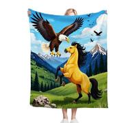 Nuphtun Coperta Pile 150x200 Cavalli Aquile, Coperta 3D in Peluche 150x200 cm | Misura Matrimoniale, Perfetta per Letto a Due Piazze e Serate in Famiglia, Regala Comfort Avvolgente B189