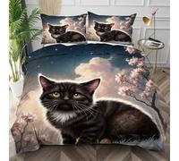 Nuphtun Copripiumino Matrimoniale 240x260 Gatto Grigio, Copripiumini Matrimoniale con 2 Federa per Adolescenti, Morbida Biancheria da Letto in Microfibra con Chiusura a Cerniera,AQ2502