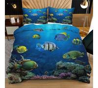 Nuphtun Copripiumino Una Piazza e Mezza 200x200 Mondo Sottomarino Blu, Copripiumini 200x200 in Microfibra per Bambini Adulti, Biancheria da Letto Matrimoniale con Cerniera + 2 Federe