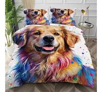 Nuphtun Copripiumino Una Piazza e Mezza Cani Gialli, Copripiumini 200x200 per Adolescenti Adulti, Antipiega Biancheria da Letto in Microfibra per Camera da Letto Decorazione,AQ1522