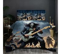 Nuphtun Piumino Letto 135x200 | Teschio Chitarra, Set con 2 Federe in Microfibra, Ideale per Letti Singoli, Cotone 200 GSM, Avvolgente per la Notte, Sensazione di Calore e Protezione T313