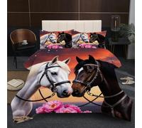 Nuphtun Piumino Matrimoniale 150x200 | Animale Cavallo, Microfibra Ipopolare, Completo di 2 Federe, Per Tutte le Stagioni, Adatto a Studenti, Cotone 200 GSM, Ottimo Rapporto Qualità-Prezzo B376