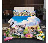 Nuphtun Piumino Matrimoniale 150x200 | Animale Gatto, Microfibra Ipopolare, Completo di 2 Federe, Per Tutte le Stagioni, Adatto a Studenti, Cotone 200 GSM, Ottimo Rapporto Qualità-Prezzo A362