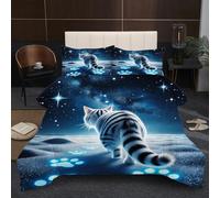 Nuphtun Piumino Matrimoniale 150x200 | Animale Gatto, Microfibra Ipopolare, Completo di 2 Federe, Per Tutte le Stagioni, Adatto a Studenti, Cotone 200 GSM, Ottimo Rapporto Qualità-Prezzo A128