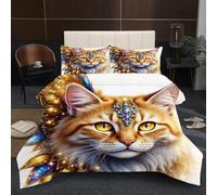 Nuphtun Piumino Matrimoniale 150x200 | Animale Gatto, Microfibra Ipopolare, Completo di 2 Federe, Per Tutte le Stagioni, Adatto a Studenti, Cotone 200 GSM, Ottimo Rapporto Qualità-Prezzo A350
