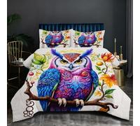 Nuphtun Piumino Matrimoniale 150x200 | Civetta Colorata, Microfibra Ipopolare, Completo di 2 Federe, Per Tutte le Stagioni, Adatto a Studenti, Cotone 200 GSM, Ottimo Rapporto Qualità-Prezzo D58