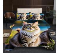 Nuphtun Piumino Matrimoniale 150x200 | Gatto Animale, Microfibra Ipopolare, Completo di 2 Federe, Per Tutte le Stagioni, Adatto a Studenti, Cotone 200 GSM, Ottimo Rapporto Qualità-Prezzo A306