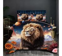 Nuphtun Piumino Queen Size 200x200 cm | Leone Marrone, Peso 1.8 kg, Microfibra Soffice con 2 Federe, Per Letti Ampi, Lusso e Comfort in Ogni Notte, Imbottitura in Cotone O146