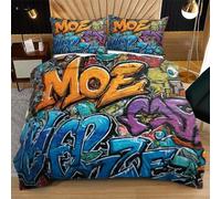 Nuphtun Set Biancheria da Letto Una Piazza e Mezza 200x200 Lettere Colorate, 3D Microfibra Stampa Copripiumini 200x200 per Tutte Le Stagioni, Resistente Copripiumino + 2 Federe