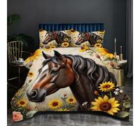 Nuphtun Set Copripiumino 220x240 cm Animale Cavallo, Set 3D con Misura Speciale Allungata, Microfibra Ipopiegante e Semplice da Gestire, Un Investimento in Comfort e Stile H292-