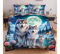 Nuphtun Set Copripiumino 220x240 cm Animale Lupo, Set 3D con Misura Speciale Allungata, Microfibra Ipopiegante e Semplice da Gestire, Un Investimento in Comfort e Stile C192