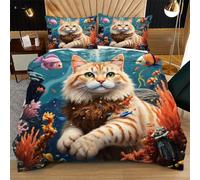 Nuphtun Set Copripiumino 220x240 cm Gatto Subacqueo, Set 3D con Misura Speciale Allungata, Microfibra Ipopiegante e Semplice da Gestire, Un Investimento in Comfort e Stile N342