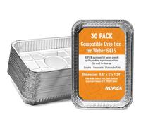 NUPICK Confezione da 30 padelle per griglia compatibili con Weber, 6415, accessori per griglia per Weber Spirit, Genesis, Traveler, serie Q, fodere per grasso per grill, vassoi per grasso in alluminio