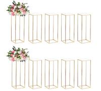 Nuptio 10 Pezzi Vasi D'oro per Tavoli Centrotavola Matrimonio, Vaso Fiori In Metallo Vaso Fiori Colonna, Vaso Fiori Geometrico Alto 80cm, Espositore per Fiori Rettangolare per Decorazioni Matrimoni