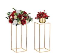 Nuptio 2 Pezzi Centrotavola per Matrimoni Vasi D'oro 60cm Altezza Supporto per Fiori Pavimento Metallo Colonna Vaso Centrotavola Geometrico Stand Espositore Rettangolare Decorazione Feste Matrimoni