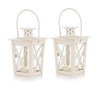 Nuptio 2 Pezzi Luce Antivento a Pavimento/Sospensione in Vetro. Lampada a Vento Portatile in Vetro, Lampada Uragano retrò in Ferro, Lampadario Casa/Cortile, Bianco