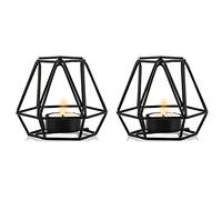 Nuptio 2 Pezzi Portacandele tè, Portacandele tè Nero, Portacandele Votivi Tealight Geometrici Esagonali Metallo per Matrimonio Casa Soggiorno Tavolini Arredamento, Ornamenti per Festa Natale