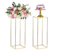 Nuptio 2 Pezzi Vasi D'oro per Centrotavola Matrimonio, Vaso in Metallo Colonna, Geometrico Alto 80cm, Espositore Rettangolare per Decorazioni Matrimoni