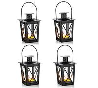 Nuptio 4 Pezzi Luce Antivento a Pavimento/Sospensione in Vetro. Lampada a Vento Portatile in Vetro, Lampada Uragano retrò in Ferro, Lampadario Casa/Cortile, Nero