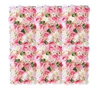 Nuptio 6 Pezzi Pannello Murale Floreale 60cm X 40cm Bianco Rosa Rose Finte Sfondo Floreale Fiore Artificiale, Sfondo Muro Floreale per Matrimonio Festa Doccia Nuziale Decorazione Domestica Natale
