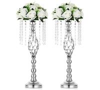 Nuptio Alzata Fiori Argento Matrimonio: 2 Pezzi 55cm Alto Vaso Centrotavola Alzate Fiori Metallo Cristallo Supporto Vasi D’Argento Festa di Compleanno Anniversario Cerimonia Decorazioni