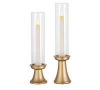 NUPTIO Candeliere Porta Candel Uragano Portacandele Oro 2 Pezzi Alto Vetro Candela candelabro Bastoni Candelabri Titolari Matrimonio Centrotavola per Tavoli Pranzo Mantello Natale