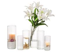 NUPTIO Cilindro Centrotavola Vaso per Fiori, 15/20/25cm Alti | Vetro Trasparente, Portacandele Uragano per Candele Galleggianti, Pilastro, Per Composizioni Floreali, Per Decorazioni Casa