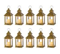 NUPTIO LED Candela Lanterne Mini: Vintage Oro Decorazioni di Halloween | 10 Pezzi Lanterna con LED Candele Tealight Appeso con Marocchino Ornamenti Di Natale Tabella Soggiorno Interno Ramadan