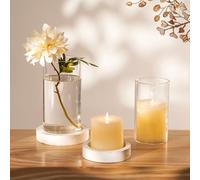 NUPTIO Portacandele in vetro, in legno: set da 2 pezzi, colore bianco rustico, portacandele in vetro con fondo, vaso grande, candela, candelabro, decorazione da tavolo, tavolo da pranzo, Natale