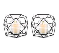 Nuptio Portacandele Neri per Lumini e Candele A Colonna con Portacandele Votivi in Vetro Decorazioni Tavola Geometriche per Centrotavola per Feste Matrimonio Regali Compleanno, 2 Pezzi